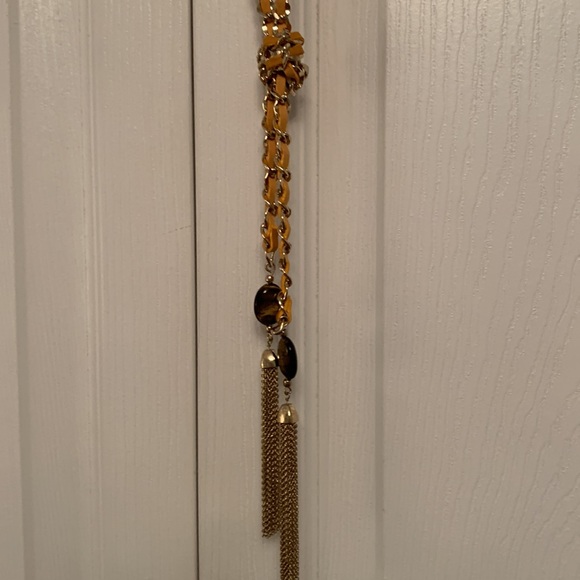 WHBM Leather & Gold Tone Chain Necklace with Beaded Tassels - Picture 10 of 11
